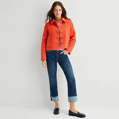 St. John's Bay Womens Lightweight Shirt Jacket In Red