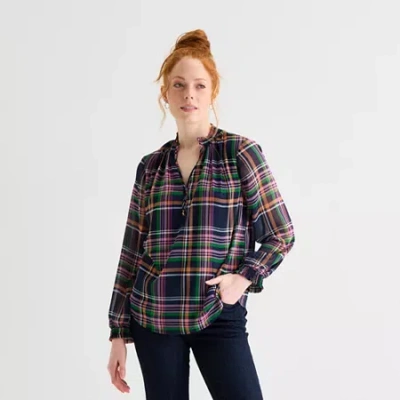 St. John's Bay Womens Long Sleeve Blouse In Blue