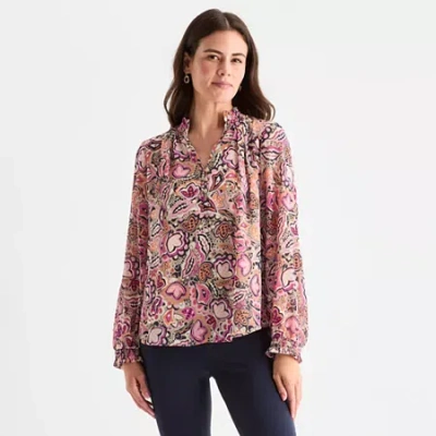 St. John's Bay Womens Long Sleeve Blouse In Pink