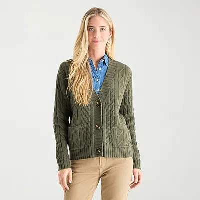 St. John's Bay Womens Long Sleeve Button Tall Cable Knit Cardigan In Brown