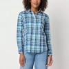St. John's Bay Womens Long Sleeve Cuffed Sleeve Regular Fit Button-down Shirt In Blue