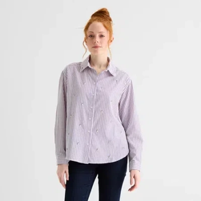 St. John's Bay Womens Long Sleeve Embellished Blouse In Purple