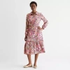 St. John's Bay Womens Long Sleeve Midi Floral A-line Dress In Pink