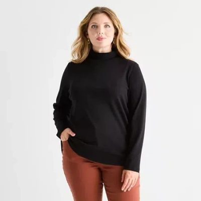 St. John's Bay Womens Long Sleeve Mock Neck Top Plus In Black