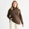 St. John's Bay Womens Long Sleeve Mock Neck Top Plus In Brown