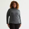 St. John's Bay Womens Long Sleeve Mock Neck Top Plus In Gray
