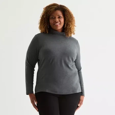 St. John's Bay Womens Long Sleeve Mock Neck Top Plus In Gray