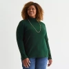 St. John's Bay Womens Long Sleeve Mock Neck Top Plus In Green