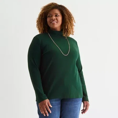 St. John's Bay Womens Long Sleeve Mock Neck Top Plus In Green
