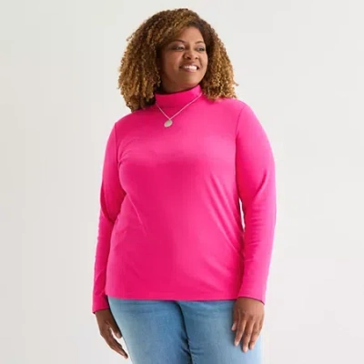 St. John's Bay Womens Long Sleeve Mock Neck Top Plus In Pink
