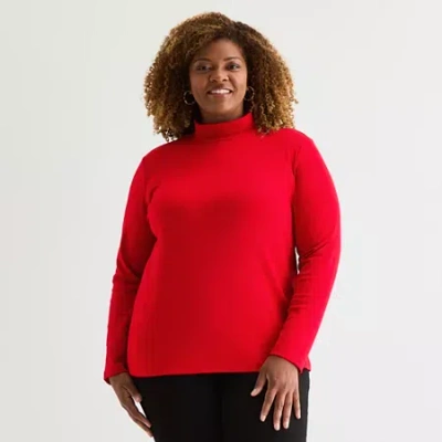 St. John's Bay Womens Long Sleeve Mock Neck Top Plus In Red