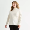 St. John's Bay Womens Long Sleeve Mock Neck Top Plus In White