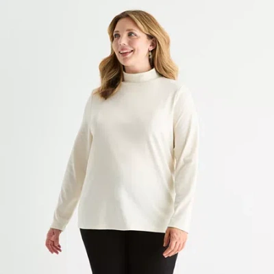 St. John's Bay Womens Long Sleeve Mock Neck Top Plus In White