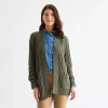 St. John's Bay Womens Long Sleeve Open Front Cable Knit Cardigan In Green