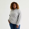 St. John's Bay Womens Long Sleeve Plus Quarter-zip Pullover Sweater In Gray