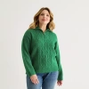 St. John's Bay Womens Long Sleeve Plus Quarter-zip Pullover Sweater In Green