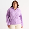 St. John's Bay Womens Long Sleeve Plus Quarter-zip Pullover Sweater In Purple