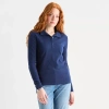 St. John's Bay Womens Long Sleeve Polo Shirt In Blue