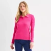 St. John's Bay Womens Long Sleeve Polo Shirt In Pink