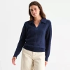 St. John's Bay Womens Long Sleeve Pullover Sweater In Blue