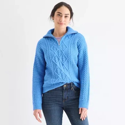 St. John's Bay Womens Long Sleeve Pullover Sweater In Blue