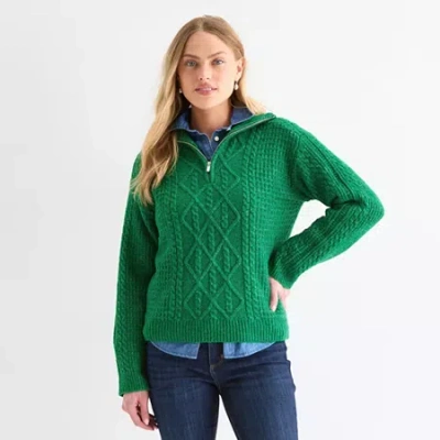 St. John's Bay Womens Long Sleeve Pullover Sweater In Green