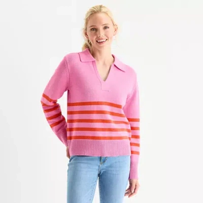 St. John's Bay Womens Long Sleeve Pullover Sweater In Pink