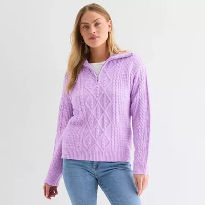 St. John's Bay Womens Long Sleeve Pullover Sweater In Purple