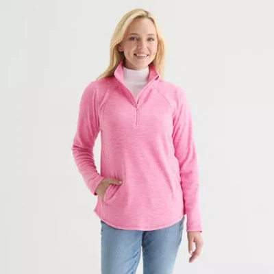 St. John's Bay Womens Long Sleeve Quarter-zip Pullover In Pink