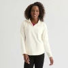 St. John's Bay Womens Long Sleeve Quarter-zip Pullover In White