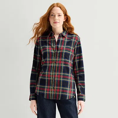 St. John's Bay Womens Long Sleeve Regular Fit Button-down Shirt In Black