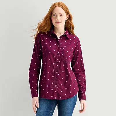 St. John's Bay Womens Long Sleeve Regular Fit Button-down Shirt In Red