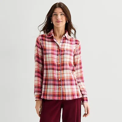 St. John's Bay Womens Long Sleeve Regular Fit Button-down Shirt In White