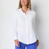 St. John's Bay Womens Long Sleeve Roll Tab Sleeve Regular Fit Button-down Shirt In White
