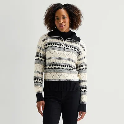 St. John's Bay Womens Long Sleeve Striped Pullover Sweater In White