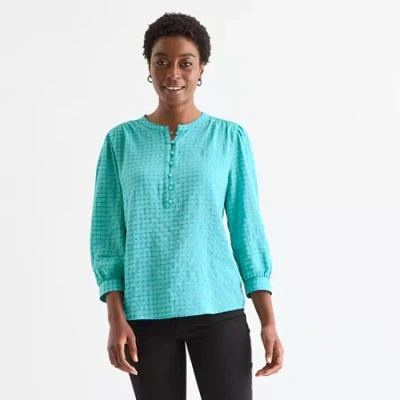 St. John's Bay Womens Long Sleeve Tall Blouse In Blue
