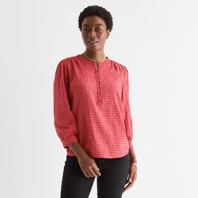 St. John's Bay Womens Long Sleeve Tall Blouse In Red