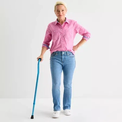 St. John's Bay Womens Mid Rise Adaptive Bootcut Seated Wear Jean In Blue