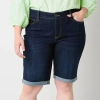 St. John's Bay Womens Mid Rise Denim Bermuda Short-plus In Blue