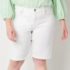 St. John's Bay Womens Mid Rise Denim Bermuda Short-plus In White