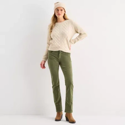 St. John's Bay Womens Mid Rise Straight Corduroy Pant In Green
