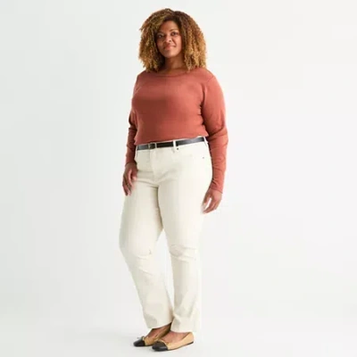 St. John's Bay Womens Mid Rise Stretch Fabric Straight Leg Jean In White