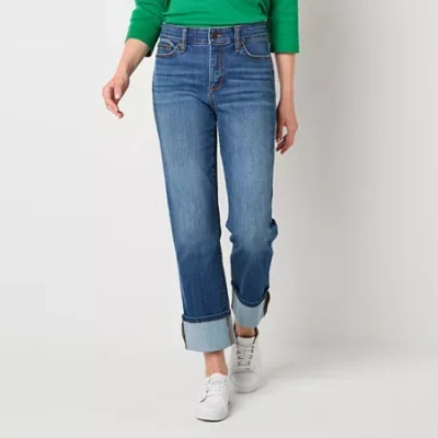 St. John's Bay Womens Mid Rise Wide Cuff Straight Leg Jean In Blue