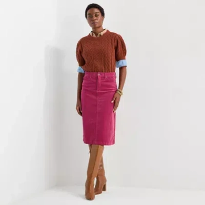 St. John's Bay Womens Midi A-line Corduroy Skirt In Red