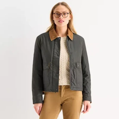 St. John's Bay Womens Midweight Jacket In Green