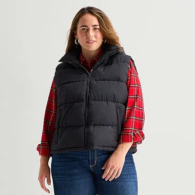 St. John's Bay Womens Midweight Plus Puffer Vest In Black