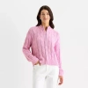 St. John's Bay Womens Mock Neck Long Sleeve Cable Knit Pullover Sweater In Pink