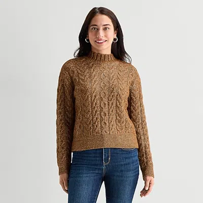 St. John's Bay Womens Mock Neck Long Sleeve Pullover Sweater In Gold
