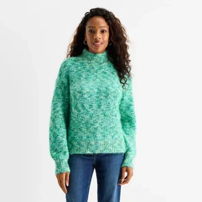 St. John's Bay Womens Mock Neck Long Sleeve Pullover Sweater In Green