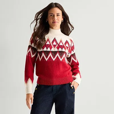 St. John's Bay Womens Mock Neck Long Sleeve Pullover Sweater In Multi